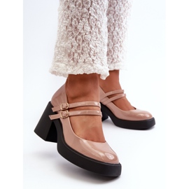 Halminan tummanbeiget Patenttipumput Chunky Heels -korkoilla 2