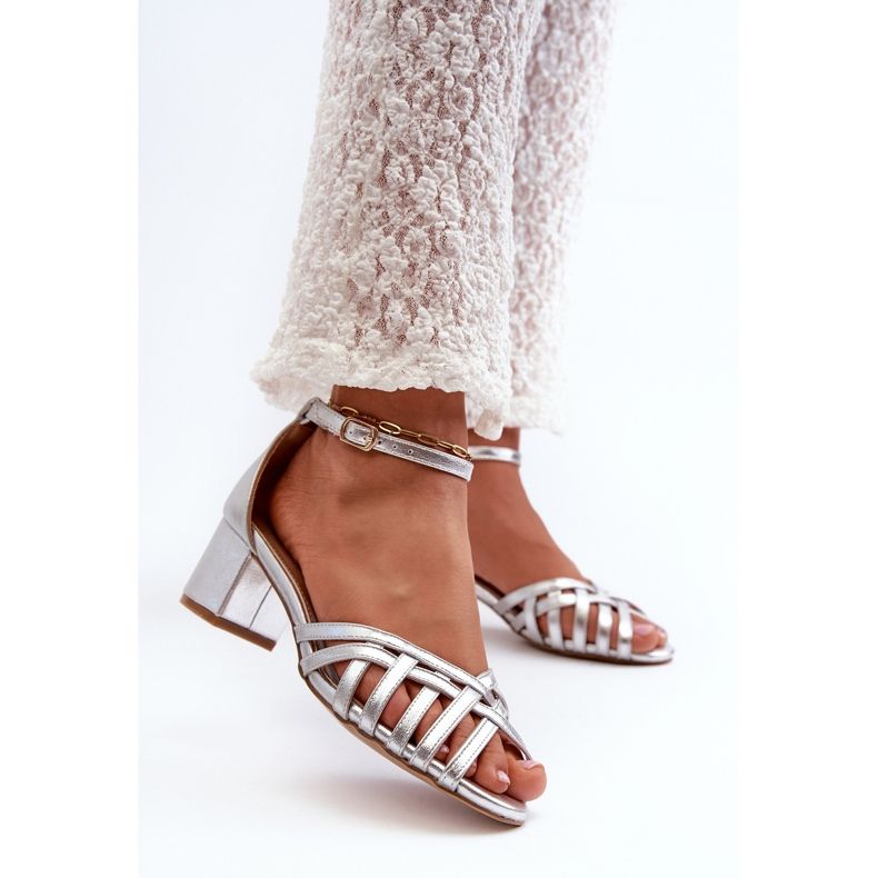 Naisten Eco-nahkasandaalit, joissa matalakorkoinen hopea Monsha 2