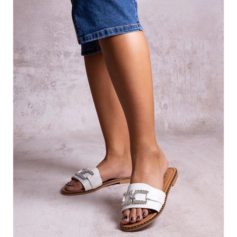 Rochaelan valkoiset varvastossut koristesoljella valkoinen 1