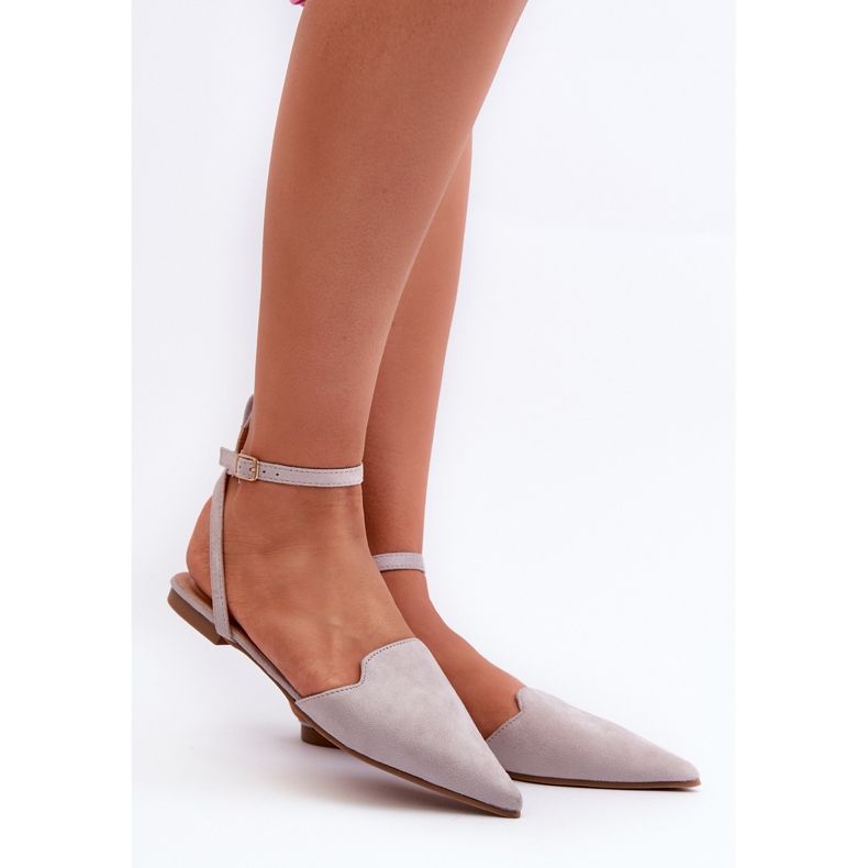 Nauhalliset Eco Suede Ballet Flats teräväkäpäisillä, harmaa Ellesara 1