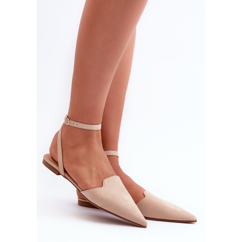Beige Lace-Up Eco Suede Ballerinat Teräväkärkiset Ellesara 2