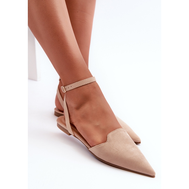 Beige Lace-Up Eco Suede Ballerinat Teräväkärkiset Ellesara 1