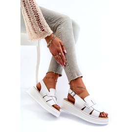 Evento Valkoiset Vivitellia naisten nahkasandaalit alustalla ja kiilalla valkoinen 3