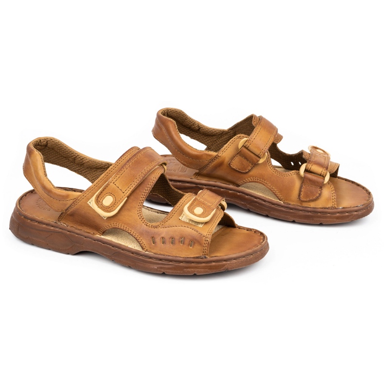 ŁUKPOL Miesten nahkasandaalit tarranauhalla 812 ruskea 2