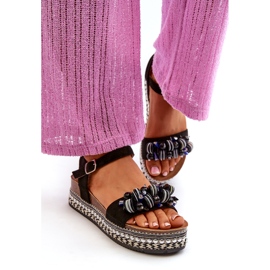 S.Barski Naisten sandaalit kiilalla ja koristeilla musta 1