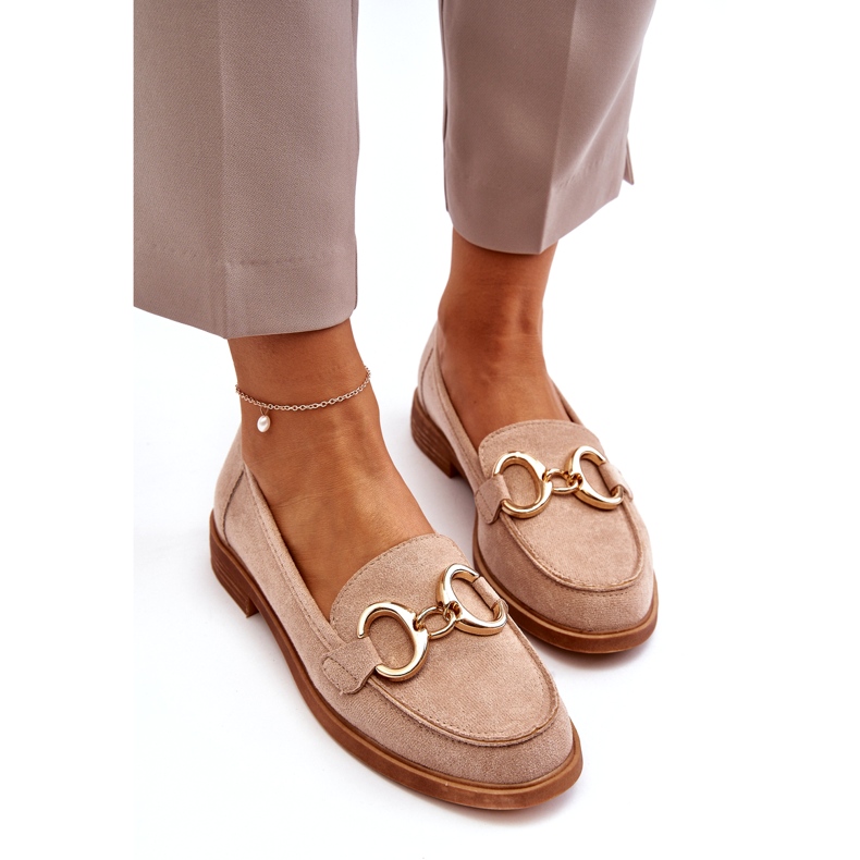 Vinceza Naisten beige-mokkasiinit kultakoristeilla 2