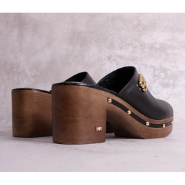 Mustat KARINO nahkaiset korkeakorkoiset muulit 1