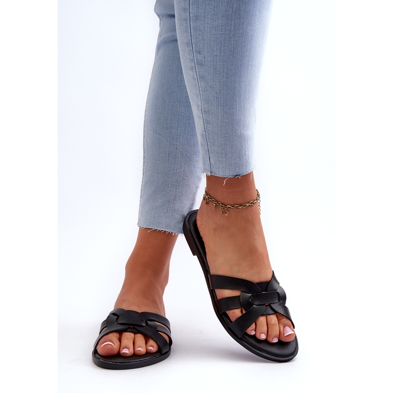 Evento Naisten litteäkorkoiset eko-nahkatohvelit musta 3