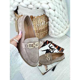 Naisten mokkanahkaiset mokasiinit, joissa on tasainen kantapää, tumma beige Misal 1