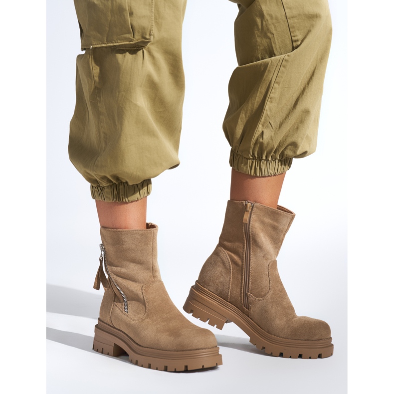 Tummanbeiget naisten nilkkurit koristeellisella vetoketjulla 1