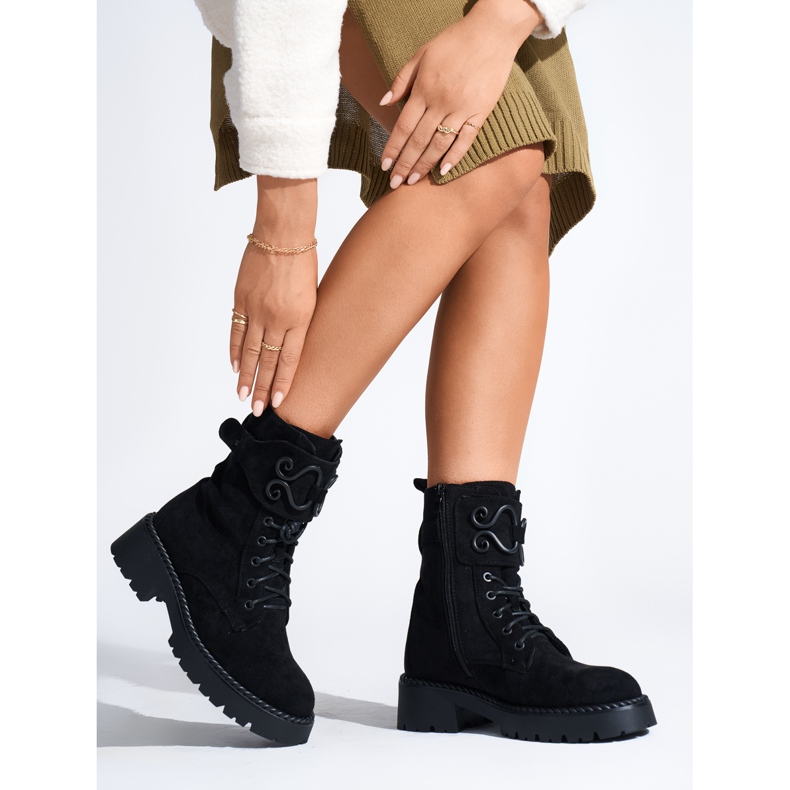 Naisten mokkanahkaiset mustat työväensaappaat 2