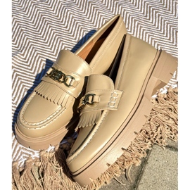 PH2 Naisten Eco-nahkaiset mokasiinit kultakoristeella, beige Zanita 1