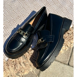 PH2 Naisten Eco-nahkaiset mokasiinit kultakoristeella, musta Zanita 1