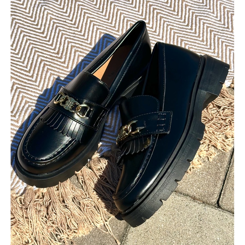 PH2 Naisten Eco-nahkaiset mokasiinit kultakoristeella, musta Zanita 1