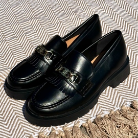 PH2 Naisten Eco-nahkaiset mokasiinit kultakoristeella, musta Zanita 2