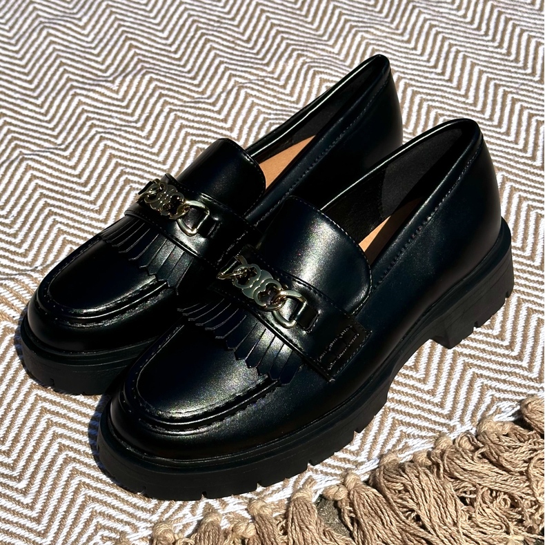 PH2 Naisten Eco-nahkaiset mokasiinit kultakoristeella, musta Zanita 2