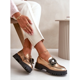 Naisten nahkaiset mokasiinit, koristeltu kukka, kultainen CheBello 4520 2