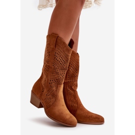 Harjakattoiset naisten cowboysaappaat Camel Iceda -korkokengillä ruskea 1