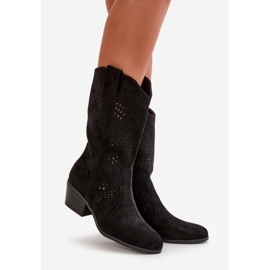Harjakattoiset naisten Cowboy-saappaat korkokengillä, musta Iceda 1