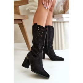 Naisten harjakattoiset korkokengät teräväkäpäisillä, Eco Suede Black Nevithra musta 2