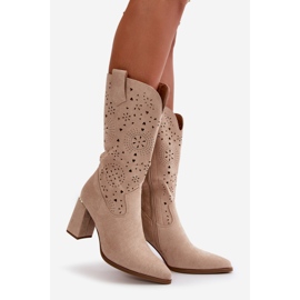 Naisten harjakattoiset korkokaappaat, teräväkärkiset, Eco Suede Beige Nevithra 1