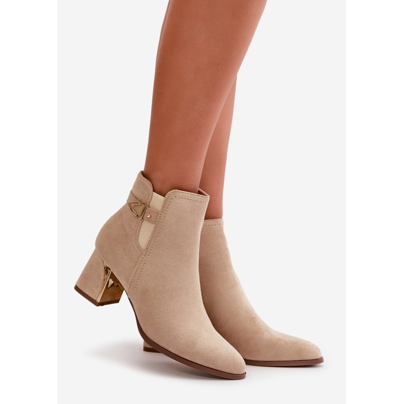 Naisten nilkkurit korkealla kantapäällä, vetoketjulla, Eco Suede vaalea beige Bonucci 1