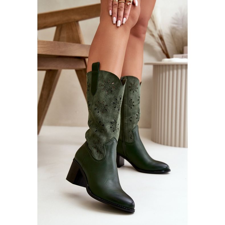 Jezzi Naisten harjakattoiset pohkeen keskipitkät saappaat Eco Suede Green Nevilosista vihreä 2