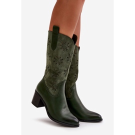 Jezzi Naisten harjakattoiset pohkeen keskipitkät saappaat Eco Suede Green Nevilosista vihreä 1