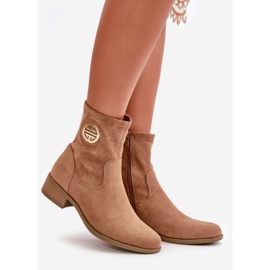 Jezzi Naisten nilkkurit vetoketjulla ja koristeellisilla yksityiskohdilla Eco Suede beige Lerioria 1