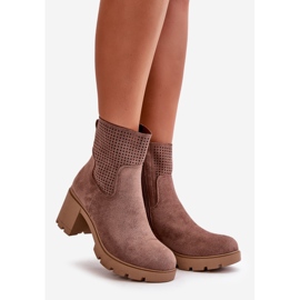 Jezzi Naisten nilkkurit korkealla kantapäällä, vetoketjulla, Eco Suede Brown Rashmi ruskea 1