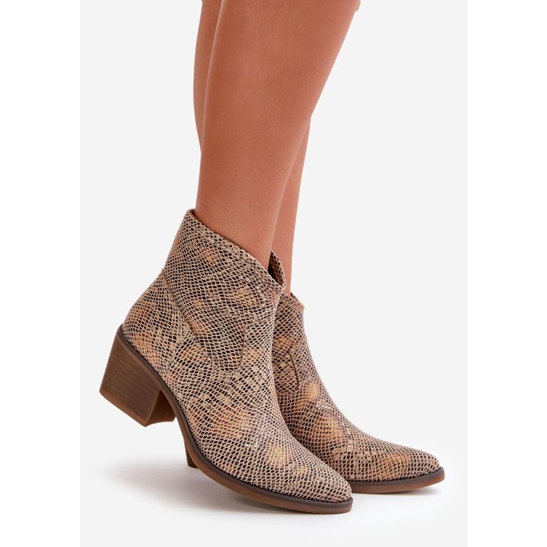 Jezzi Naisten Cowboy-saappaat vetoketjulla, eläinkuvio, kultainen merisiini 1