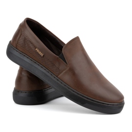 Miesten slip-on kengät luonnonnahasta POLBUT 2124P, ruskea 4