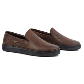 Miesten slip-on kengät luonnonnahasta POLBUT 2124P, ruskea 2