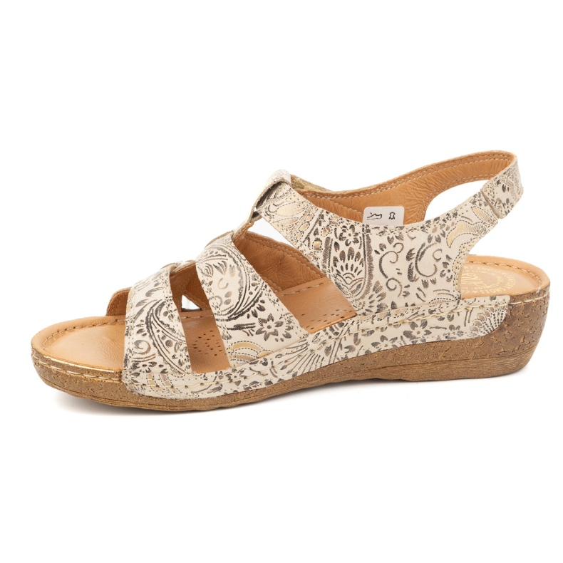 Olivier Naisten sandaalit tarranauhalla, malli 0853, ruskea kukkakuvio 1