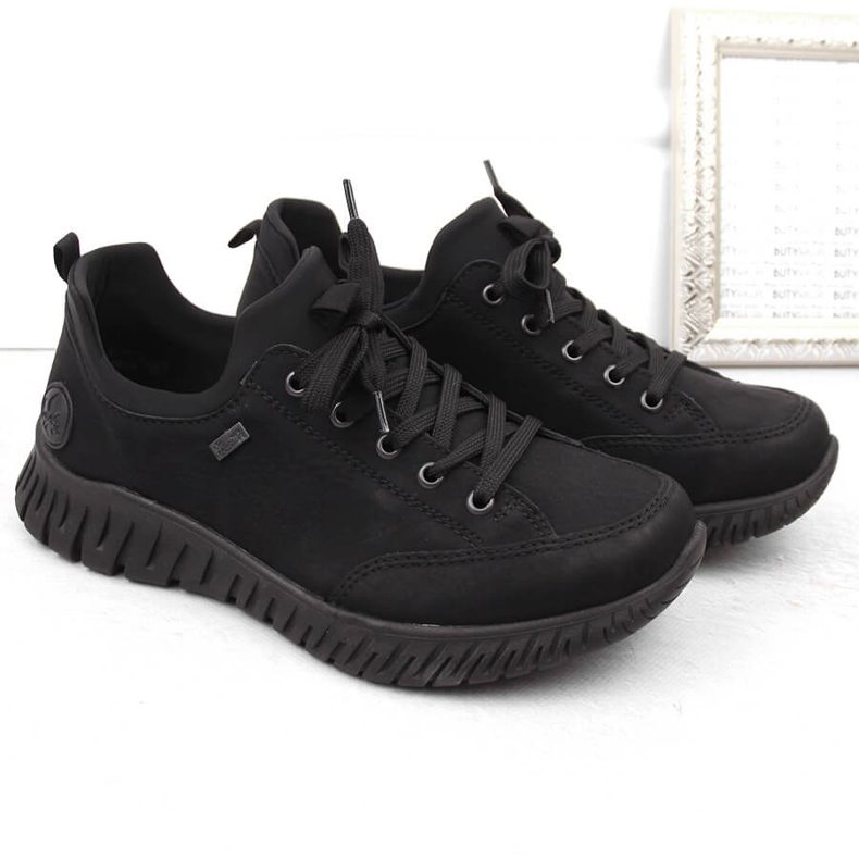 Vedenpitävät, mukavat naisten mustat slip-on kengät Rieker M5352-00 1