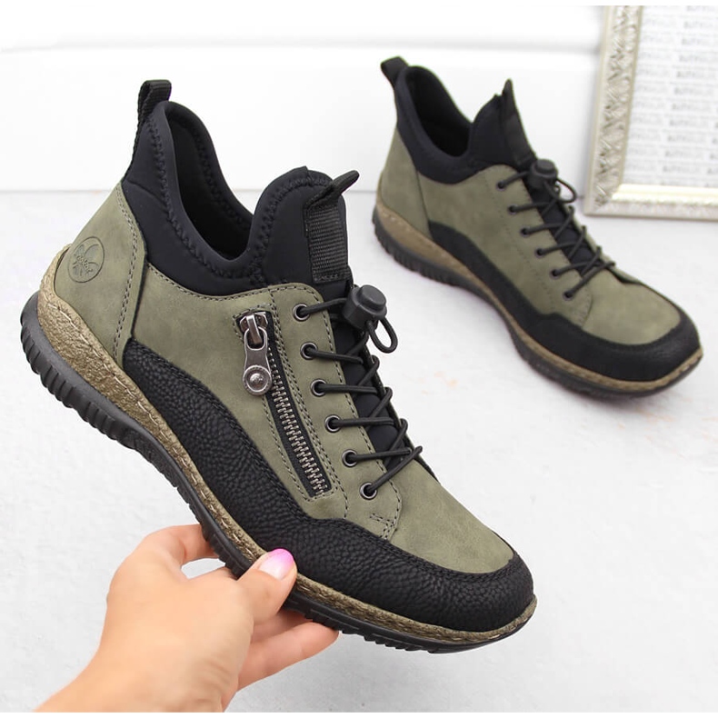 Mukavat naisten kengät, vihreät lenkkarit Rieker N32G3-54 1