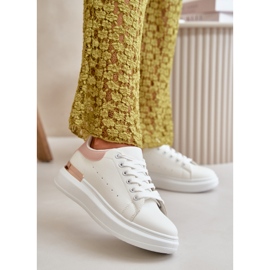 Naisten matalat tennarit alustalla eko-nahasta, valkoista ja vaaleanpunaista, Nevelena valkoinen 2