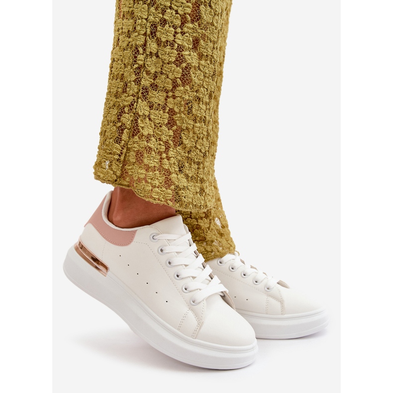 Naisten matalat tennarit alustalla eko-nahasta, valkoista ja vaaleanpunaista, Nevelena valkoinen 1