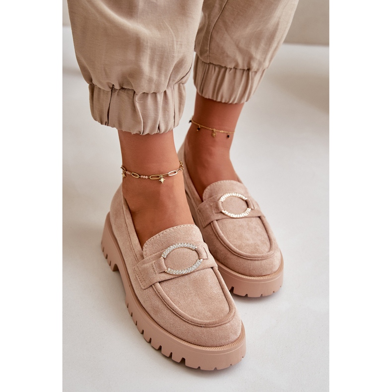 Naisten ekologiset mokkasiinit, joissa on kiiltäviä yksityiskohtia beige Avellina 1