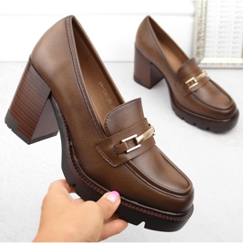 Ruskeat naisten mokasiinikengät korkokengillä, Potocki 12465 1