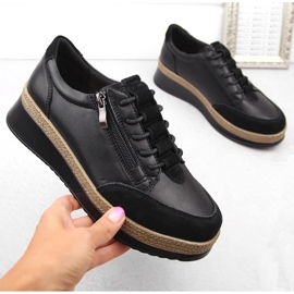 Naisten nahkakengät vetoketjulla, musta T.Sokolski J24-207 1