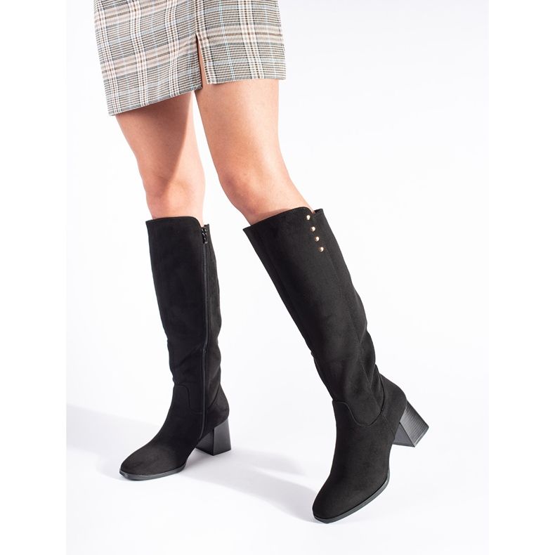 Mustat mokkanahkaiset korkeakorkoiset saappaat 2