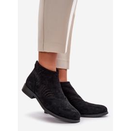 Naisten harjakattoiset saappaat tasakorkoisella mustalla S.Barski HY42-076 1