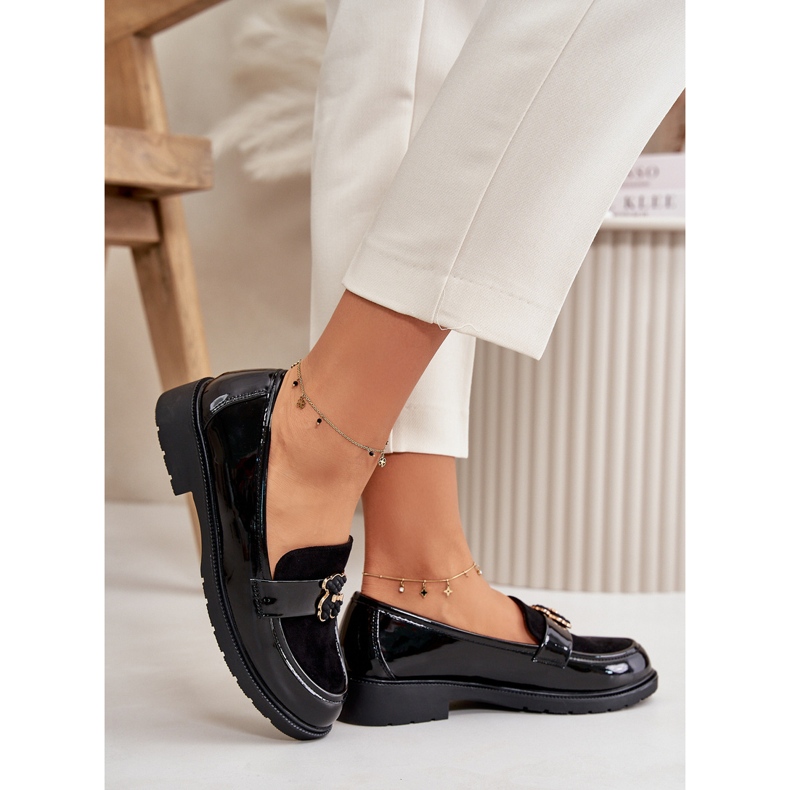 Naisten kiiltonahkaiset mokasiinit ja nalle, musta S.Barski HY42-339A 2