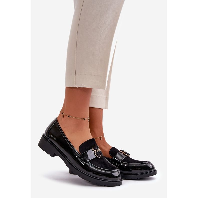 Naisten kiiltonahkaiset mokasiinit ja nalle, musta S.Barski HY42-339A 1