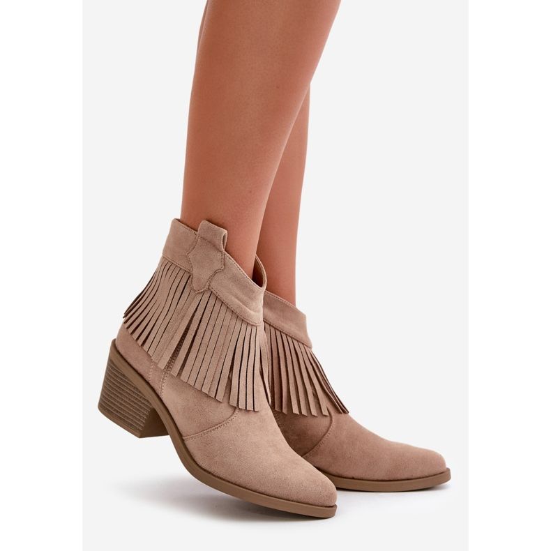 Naisten Cowboy-saappaat vetoketjulla Eco Suede Beige S.Barski HY42-127 1