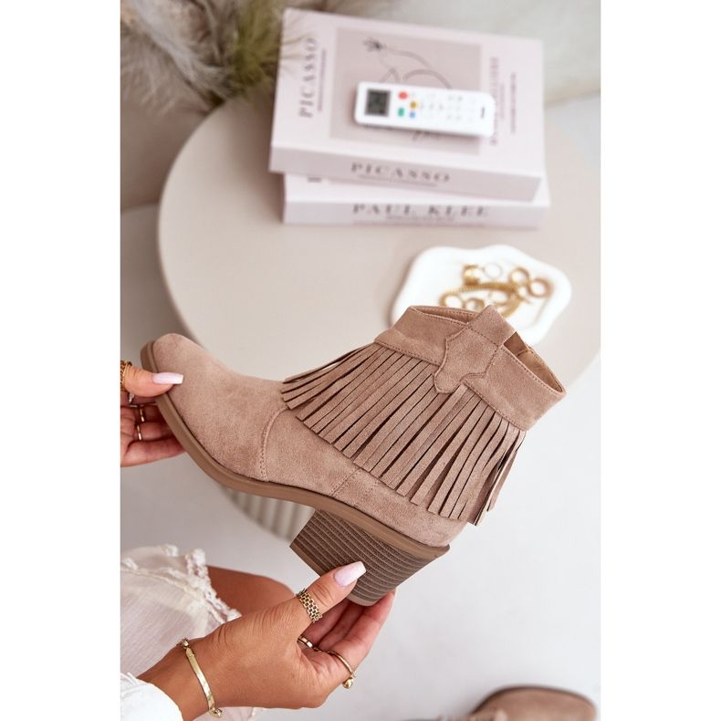 Naisten Cowboy-saappaat vetoketjulla Eco Suede Beige S.Barski HY42-127 2