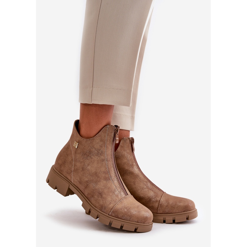 Eristetyt naisten nilkkurit, joissa on kulumia Eco Leather Ruskea ja Gold Verietta 1