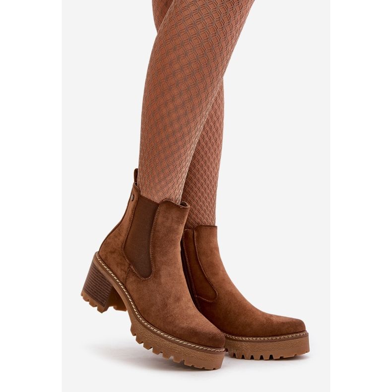 Naisten eristetyt korkeakorkoiset saappaat Eco Suede Brown Irissinae ruskea 1