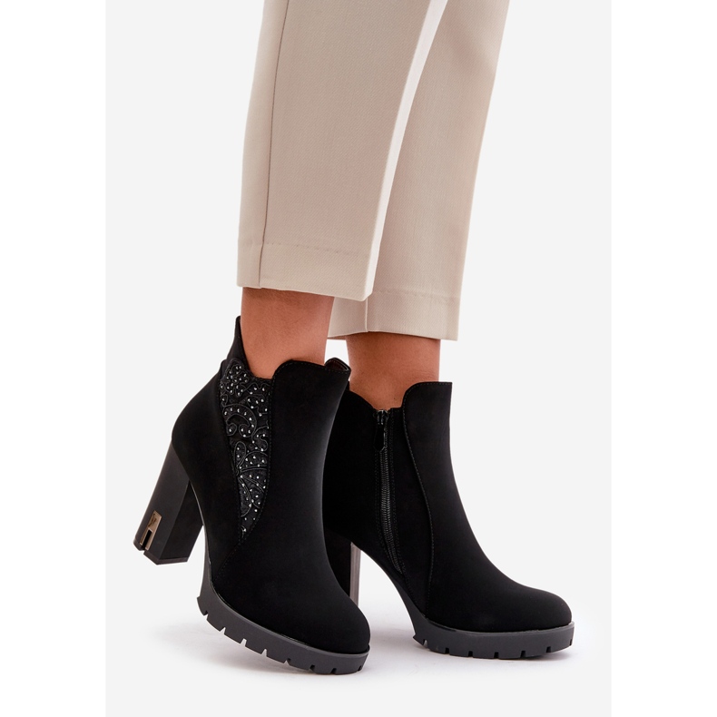 PS1 Eristetyt naisten nilkkurit korkealla korkokengillä, brodeerattu, Black Verissae musta 1